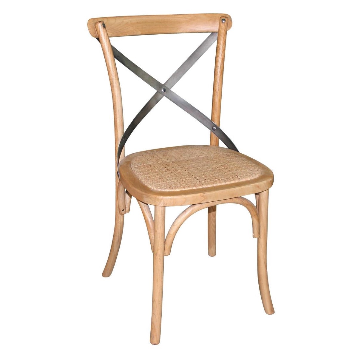 Bolero Natural Bentwood Chairs with Metal Cross Backrest (2 Pack)
