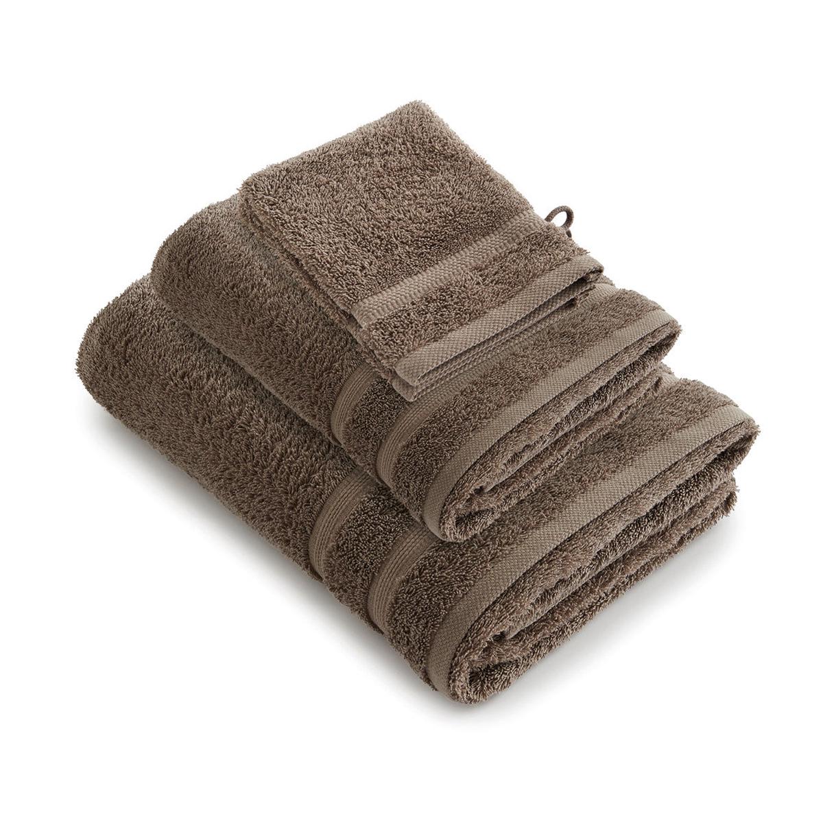 Complete bath linen set combed cotton – Vague – 50 x 100 cm + 70 x 140 cm + 2 x (15 x 21 cm) – Brown
