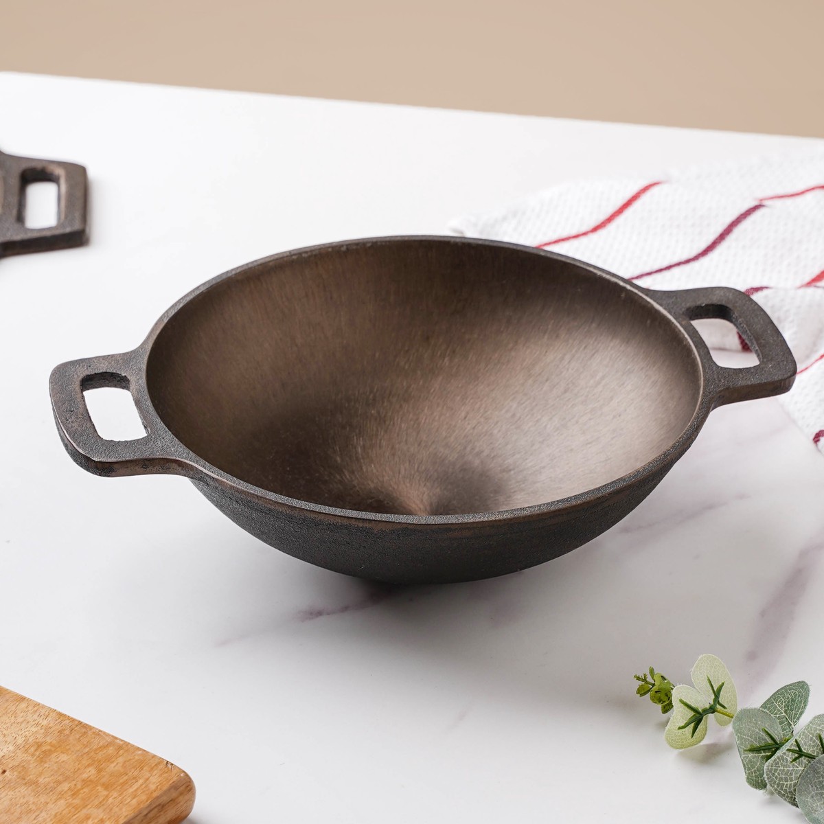 Empress Cast Iron Round Bottom Ultra Smooth Kadai 10 Inch