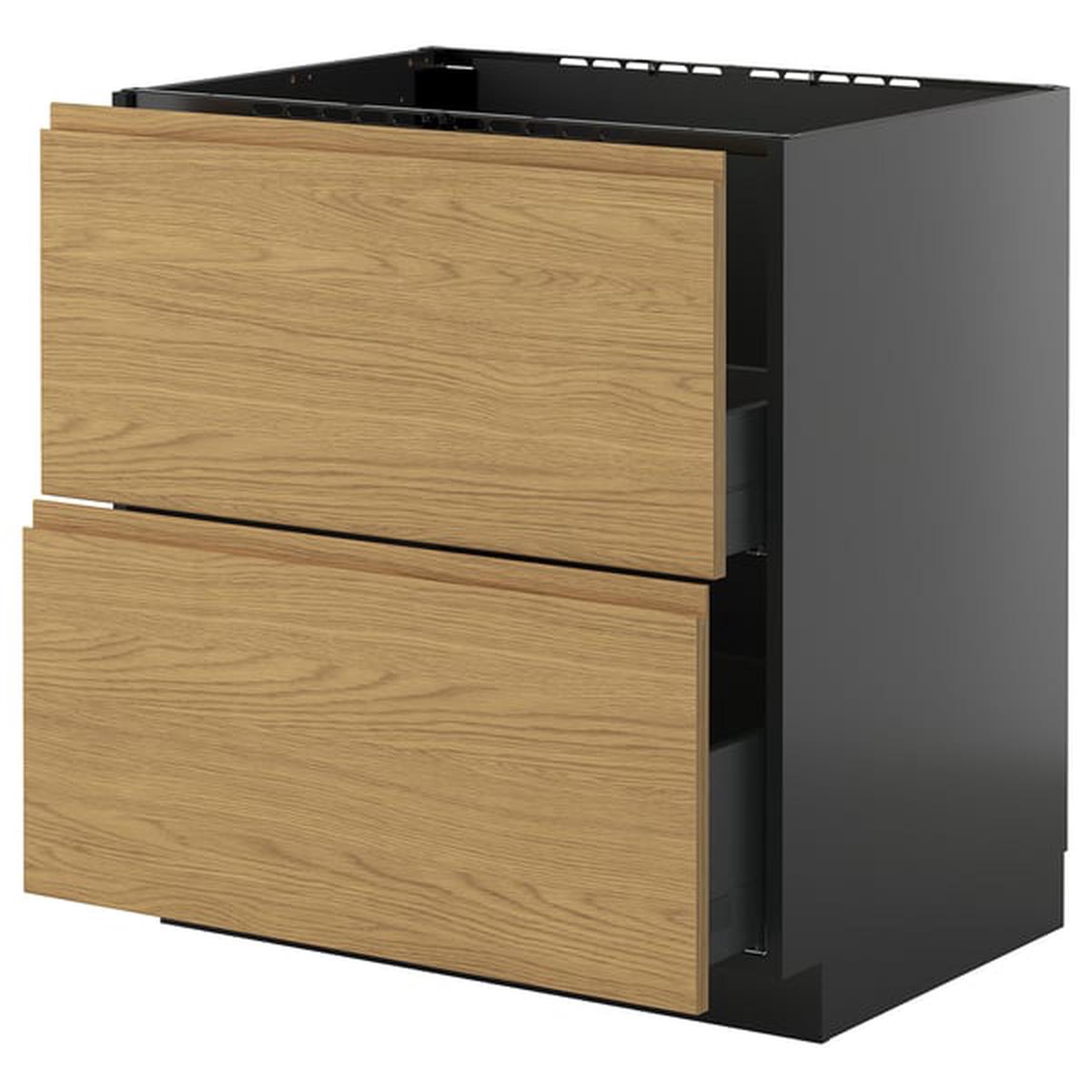 METOD / KNIVSHULT base cab f sink+2 fronts/2 drawers, black-grey/Voxtorp oak effect, 80×60 cm