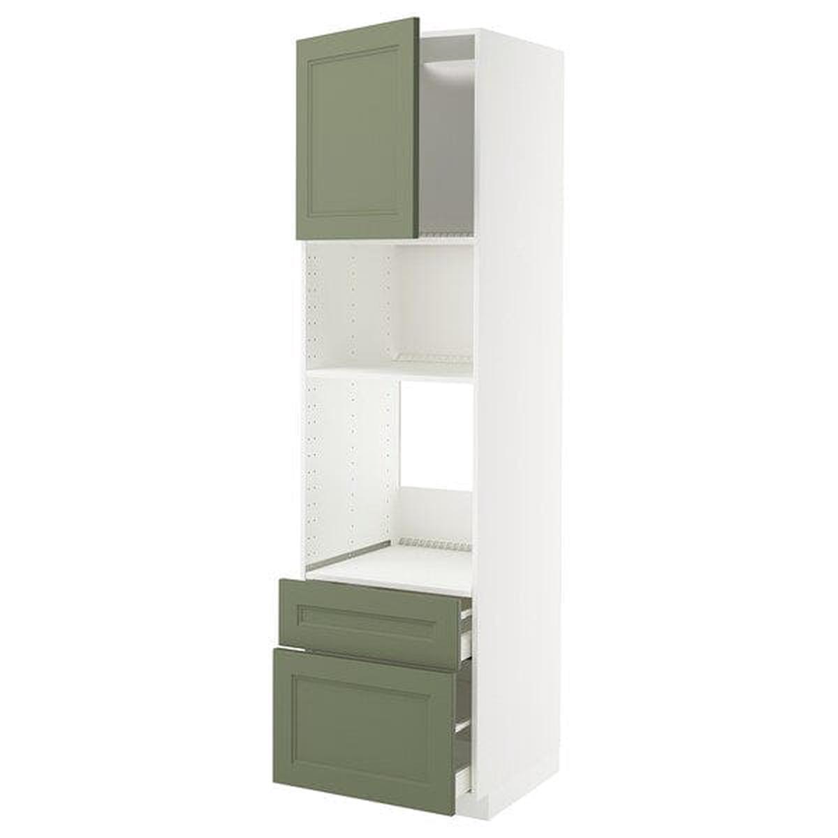 METOD / MAXIMERA high cabinet f built-in appliances, white/Axstad grey-green, 60x60x220 cm