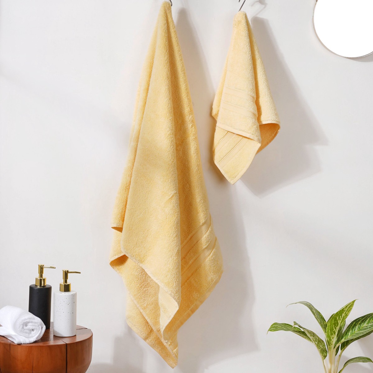 Plushy Sunny Yellow 100% Cotton Towel Set of 2