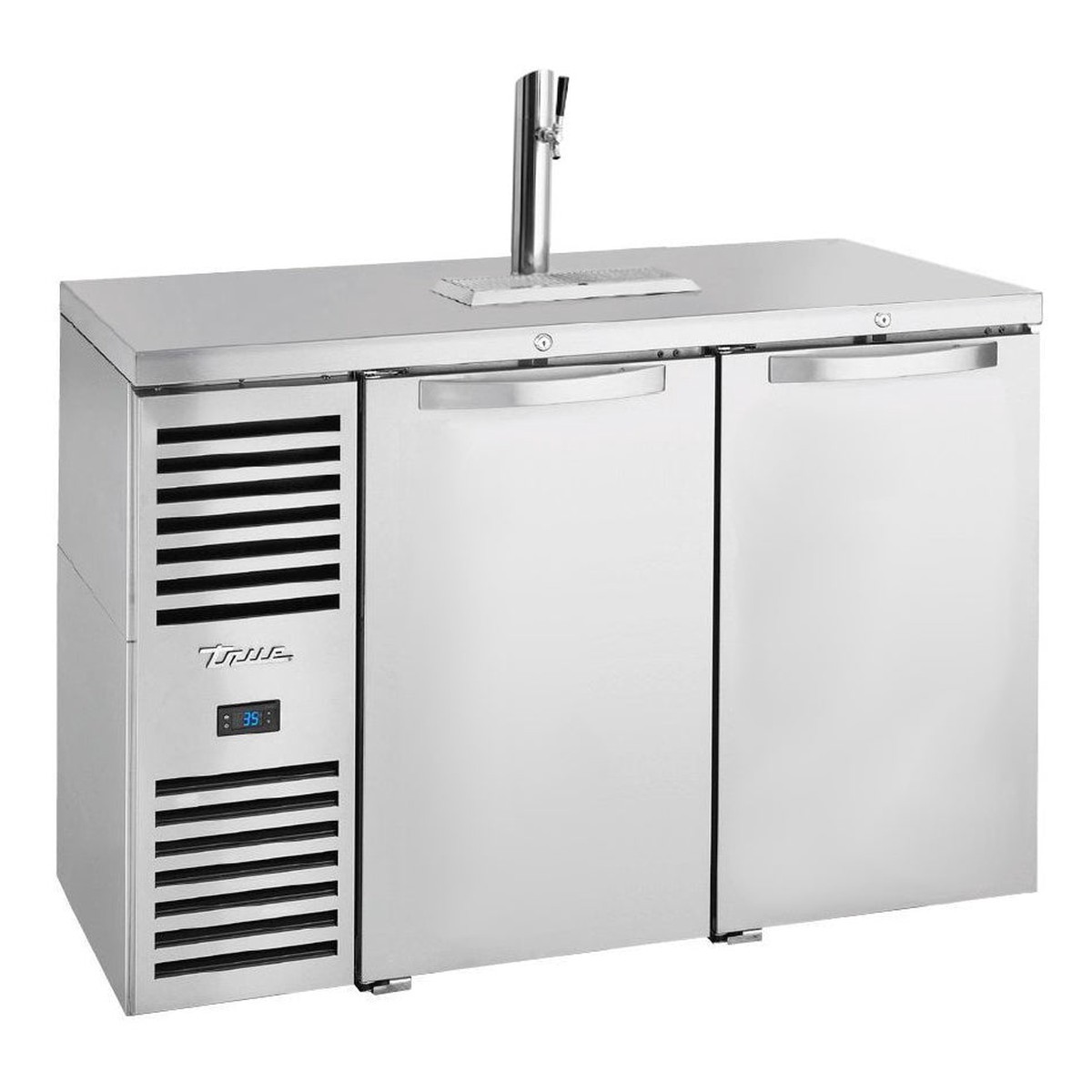 True TDR48-RISZ1-L-S-SS-1 48″ 3-Keg Stainless Steel Solid Swing Door Back Bar Beer Dispenser With 1 Tap