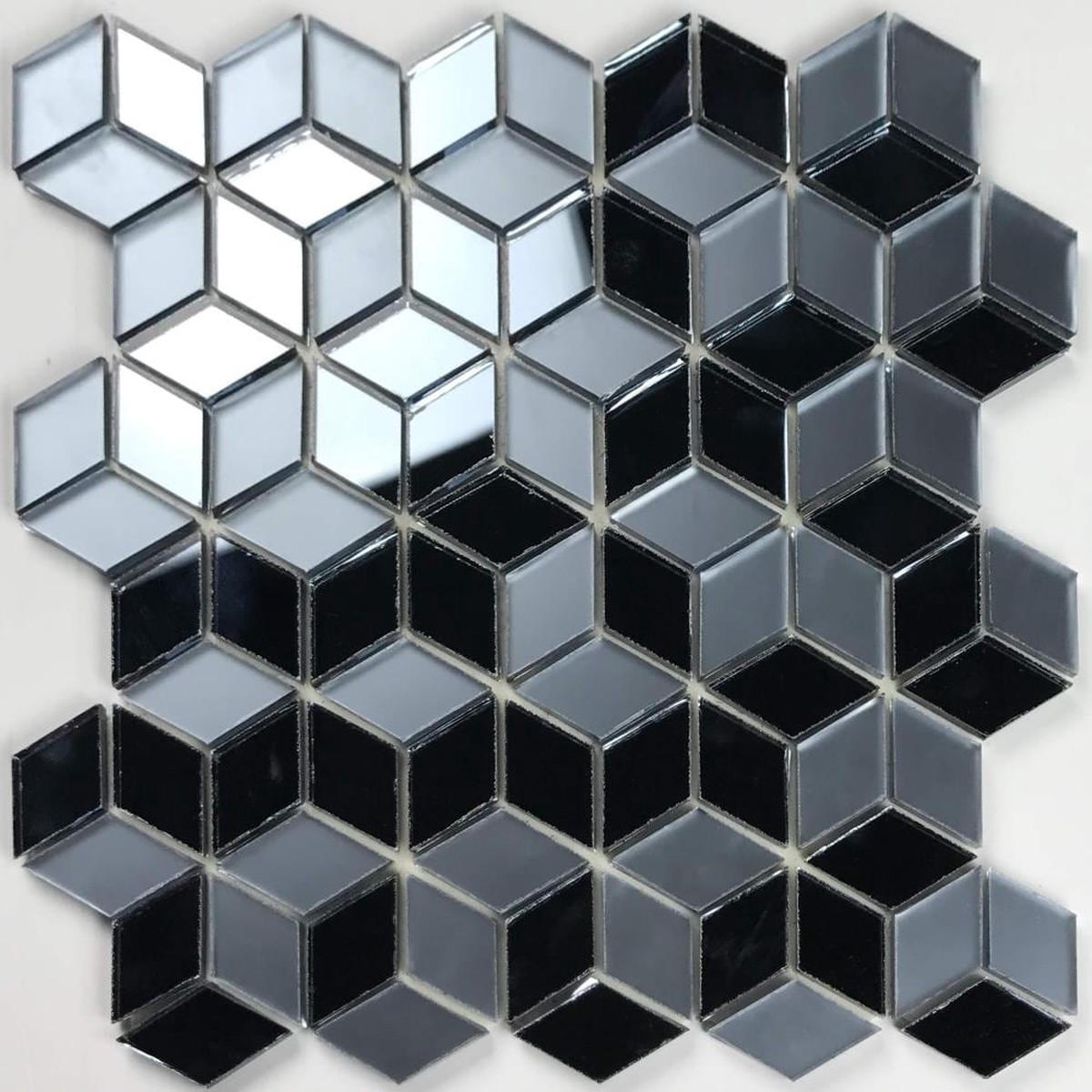 Abolos Musico Graphite blue 12-in x 12-in Multi-finish Glass Patterned Diamond Peel and stick Mosaic Wall Tile
