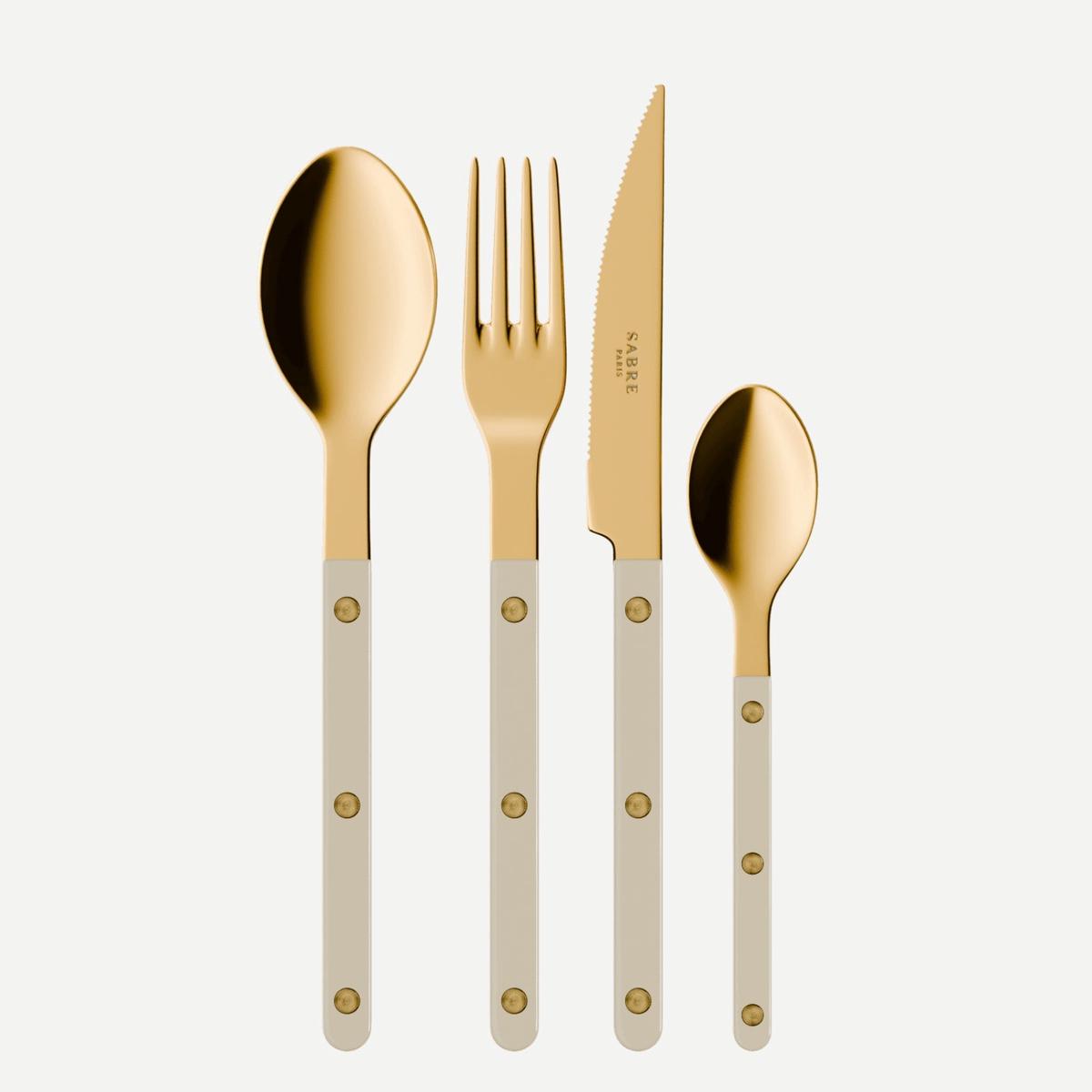 Bistrot Gold color Solid, Light kaki – 48 pieces cutlery set