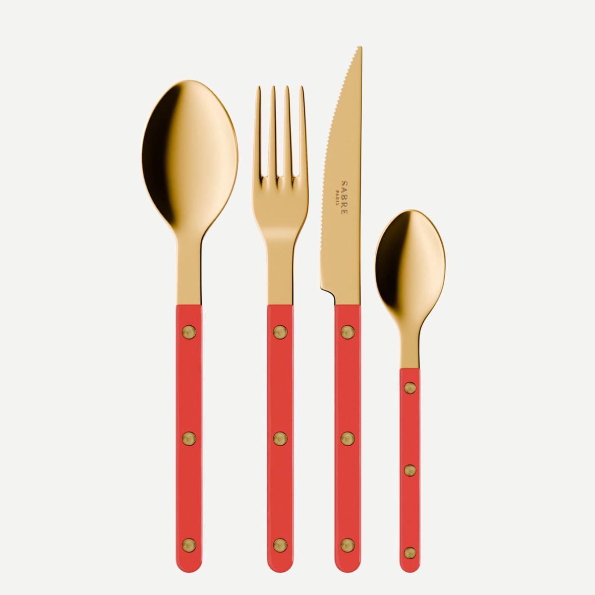 Bistrot Gold color Solid, Red – 4 pieces cutlery set