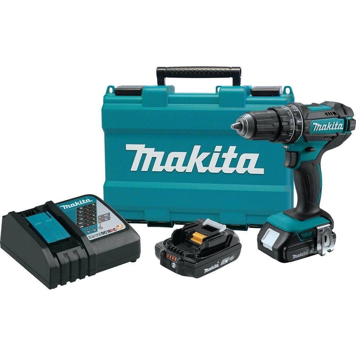 Makita 18V LXT LithiumIon 1/2 in. Compact Cordless Hammer DriverDrill Kit with (2) 2.0Ah Batteries, Rapid Charger and Hard Case