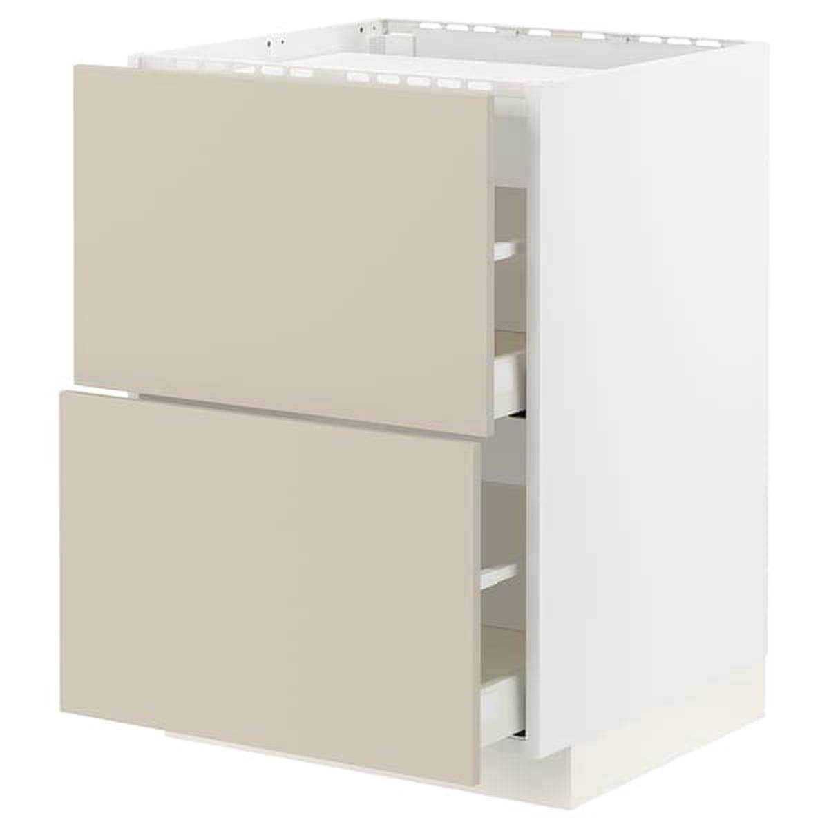 METOD / MAXIMERA base cab f hob/2 fronts/2 drawers, white/Havstorp beige, 60×60 cm