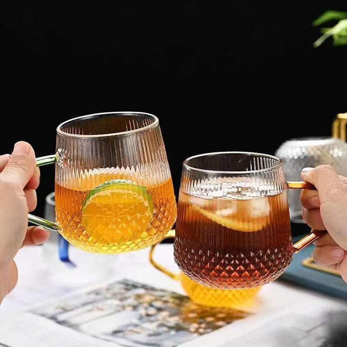 Set of 6 Borosilicate Glass Mugs with Gold Handles