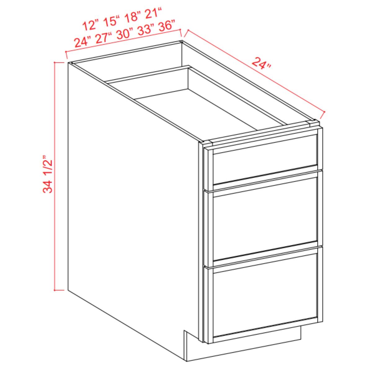 Slim Shaker White Dove Drawer Base Cabinet – 18″W x 34-1/2″H x 24″D – 3DRW