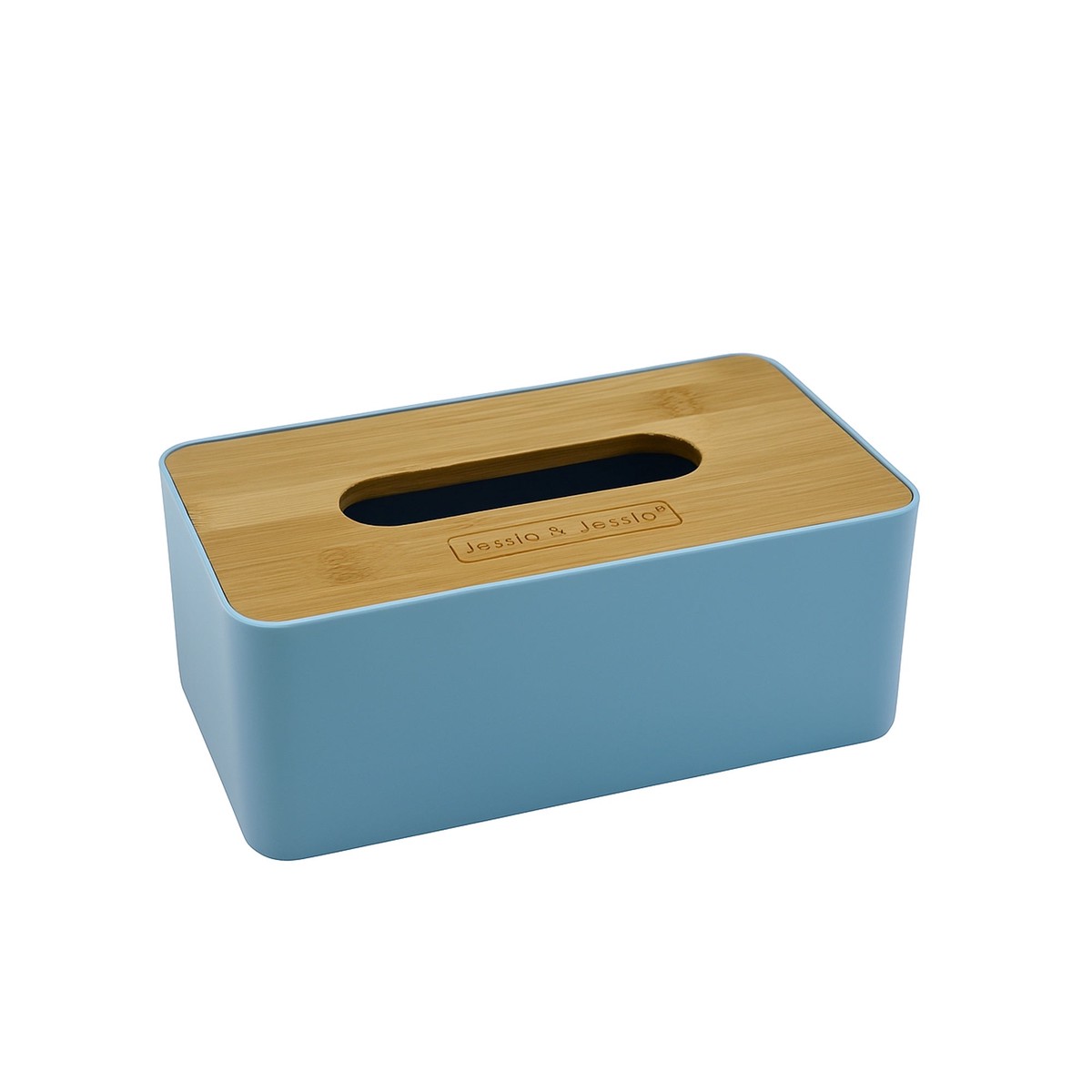 23722-18 Tissue Box 23cm (W) x 13cm (L) x 9cm (H) Blue Base with Bamboo Lid