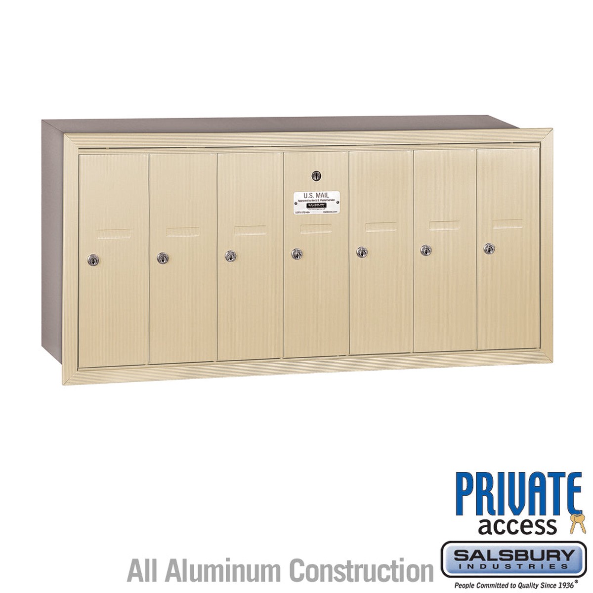 7-Door Sandstone Vertical Mailbox with Recessed Mounting and Private Access