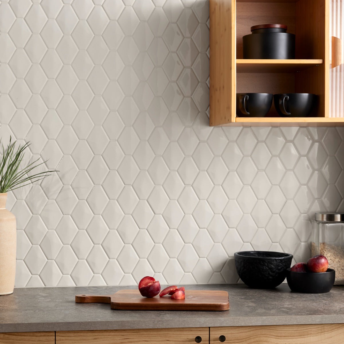 Brookline Diamond Mushroom Gray 3×4 Glossy Ceramic Mosaic Tile