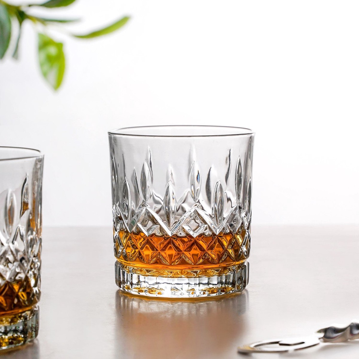 Embossed Heavy Base Old Fashioned Whiskey Glass Large Set Of 6 310ml