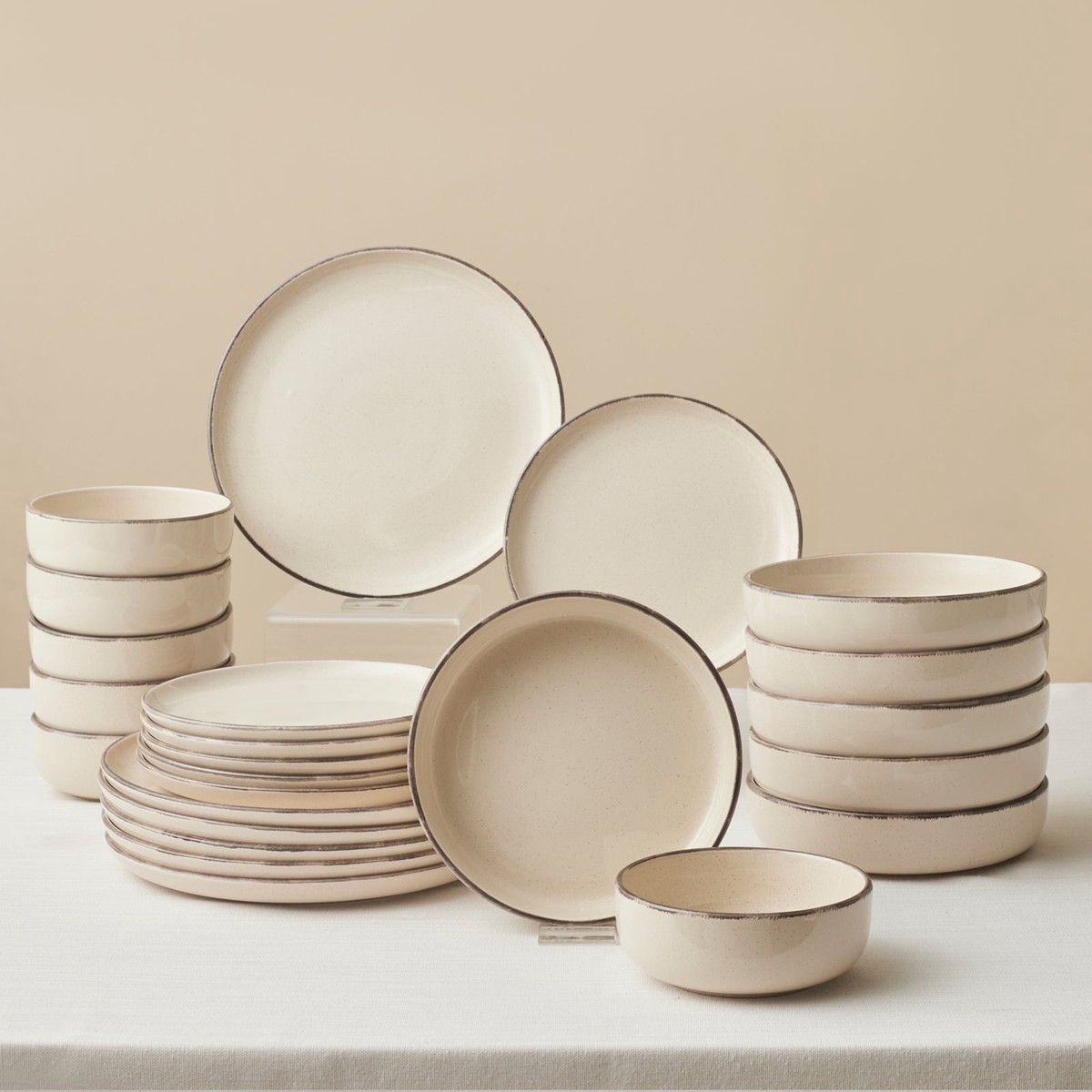 Karaca Monica 24-Piece Stoneware Dinner Set for 6 People, Beige