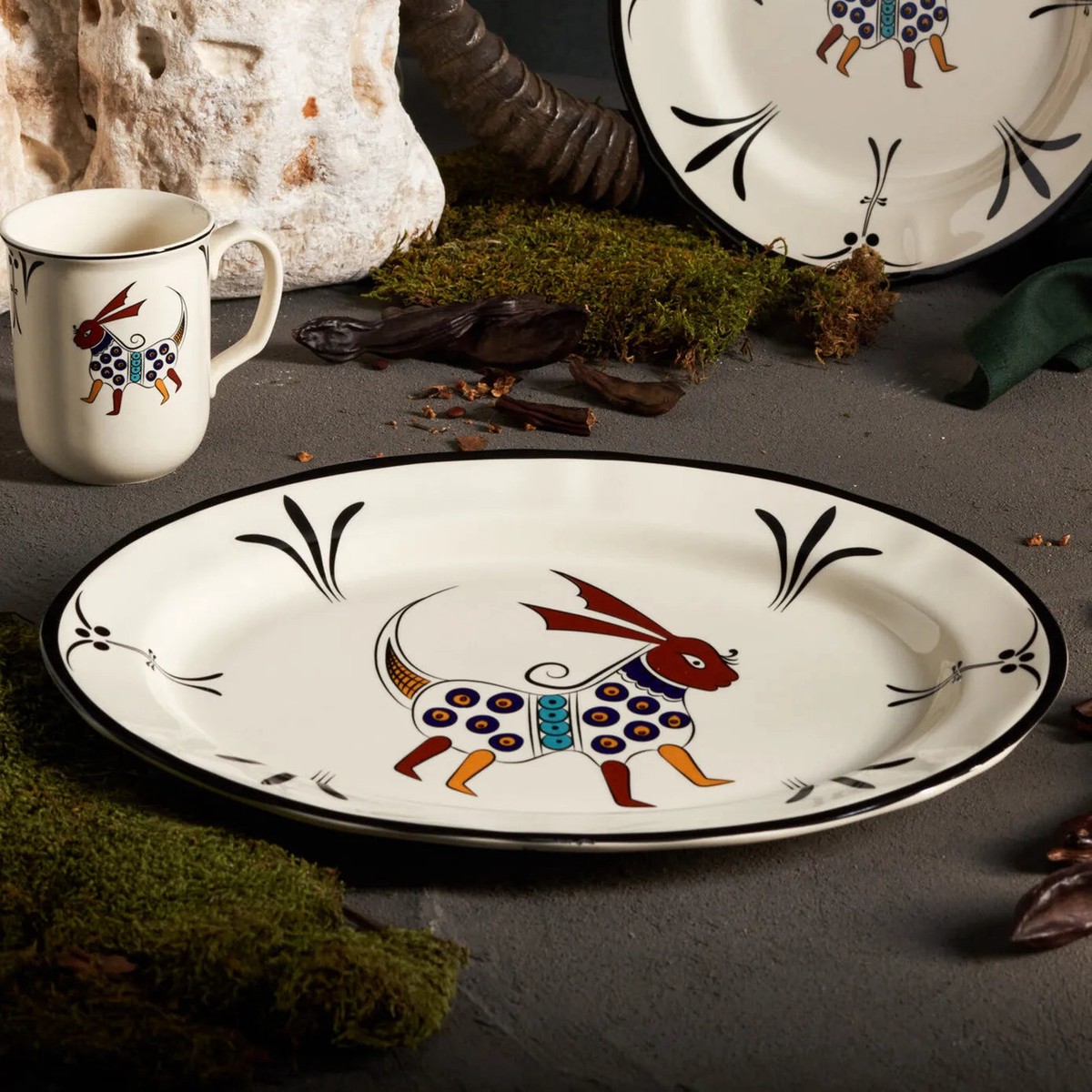 Karaca Paye Seljuk Collection Porcelain Serving Platter, 36cm, Black Multi