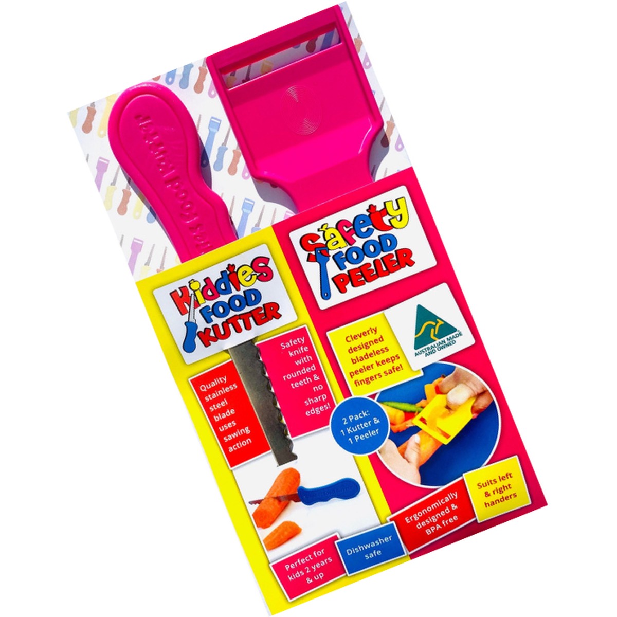Kiddies Food Kutter and Safety Food Peeler Twin Pack Pink