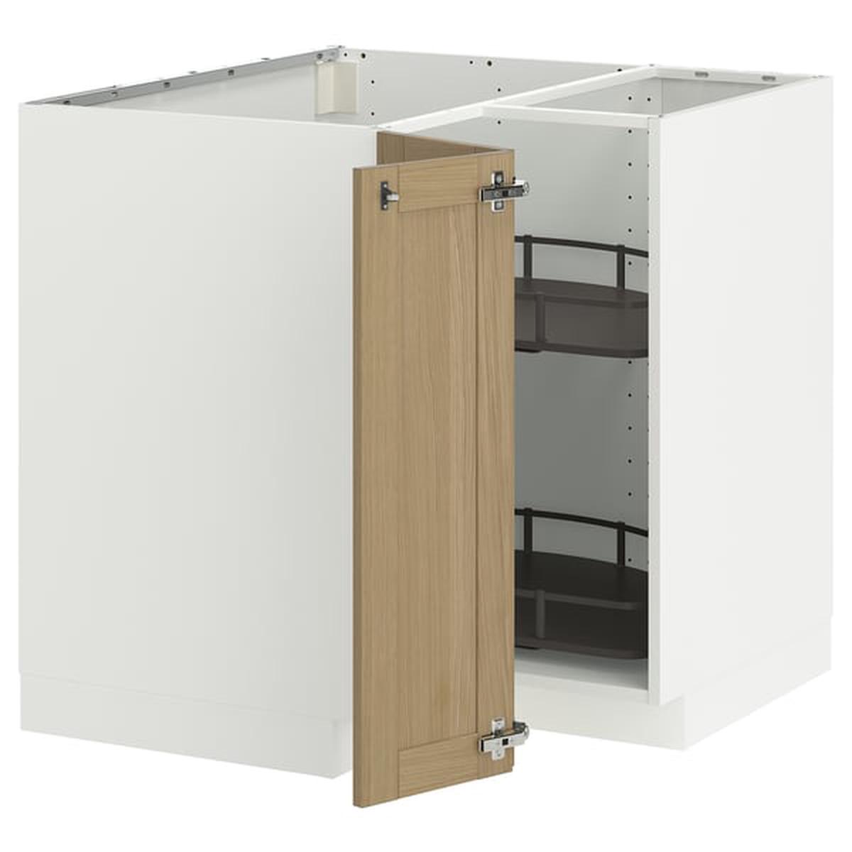 METOD corner base cabinet with carousel, white/Forsbacka oak, 88×88 cm