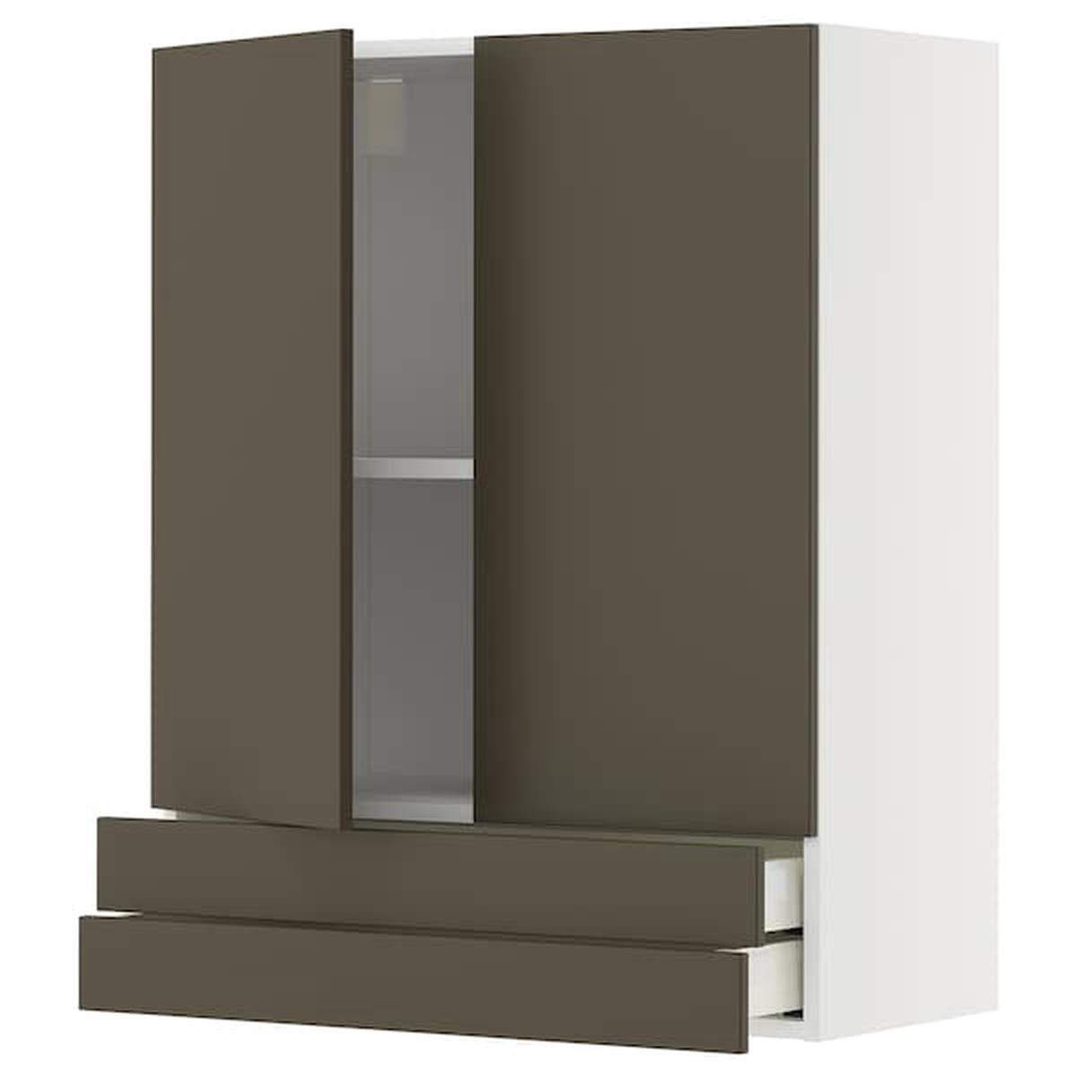 METOD / MAXIMERA wall cabinet w 2 doors/2 drawers, white/Havstorp brown-beige, 80×100 cm