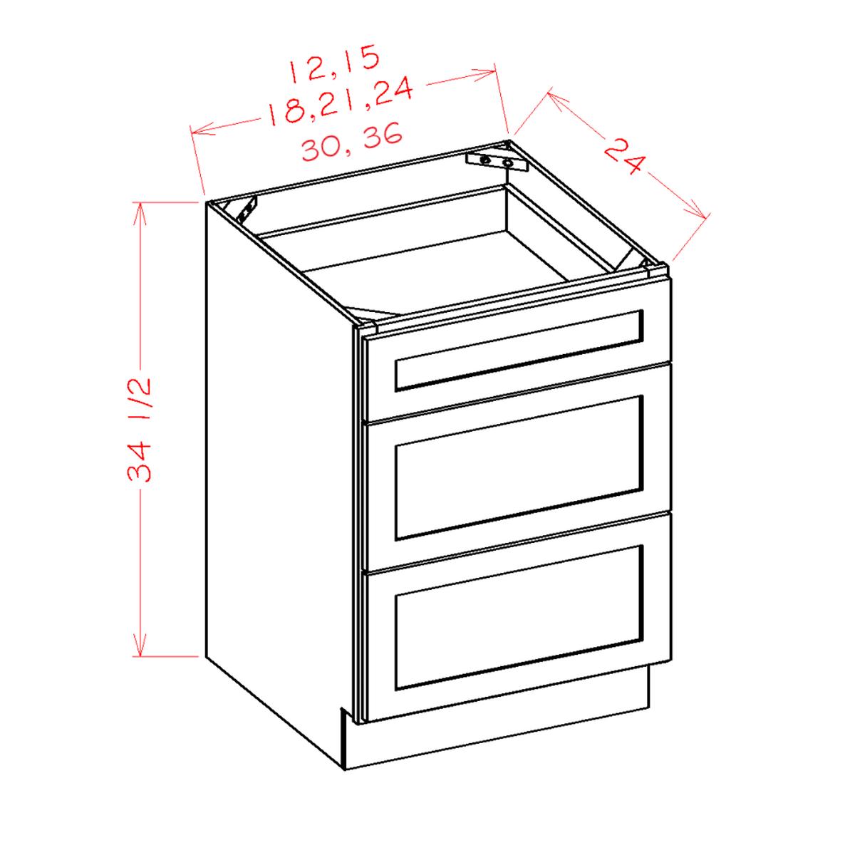 Rustic Shaker 24″ 3-Drawer Base Cabinet