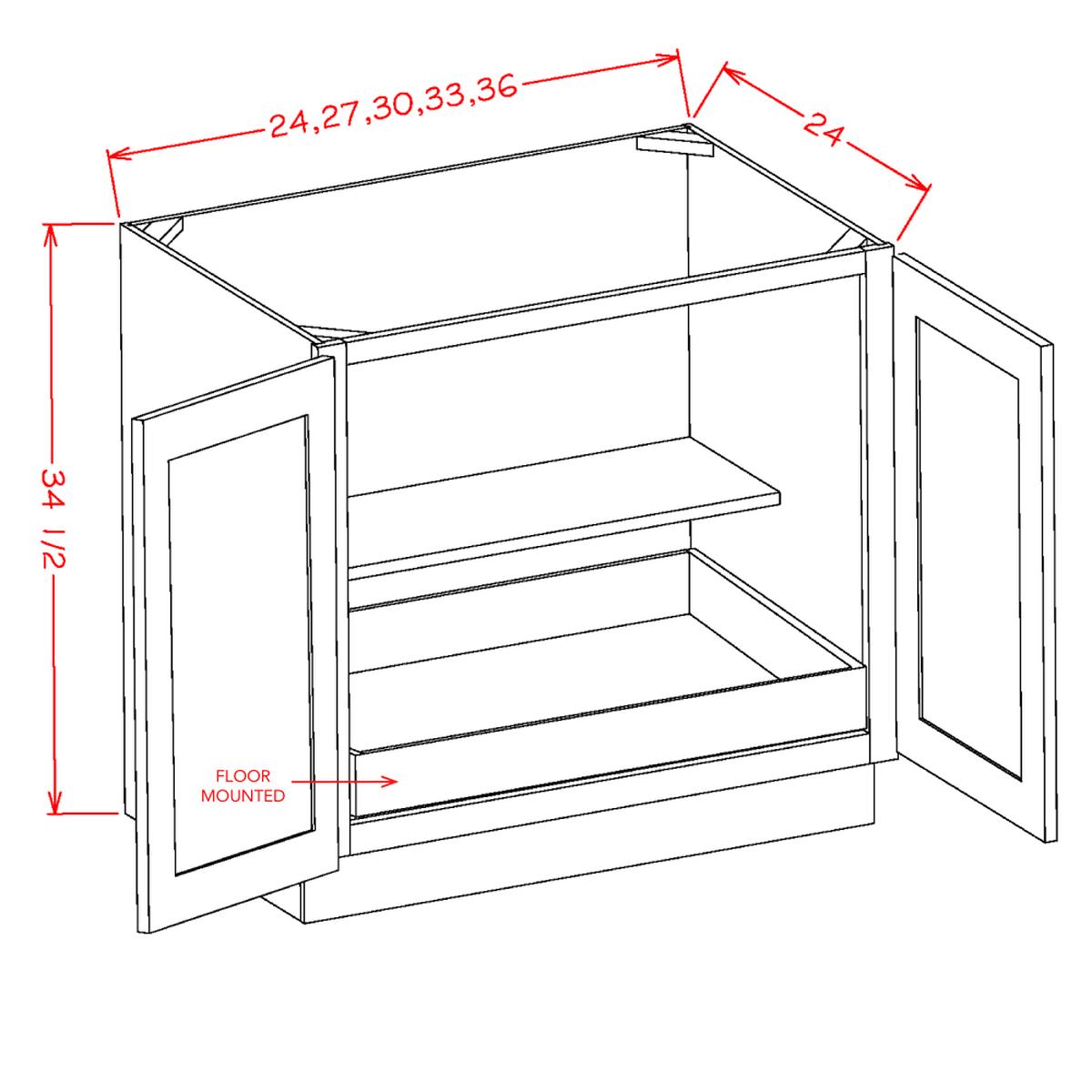 Shaker Cinder 36″ Full Height Door Base Cabinet w/ 1 Rollout Shelf Pre-Assembled