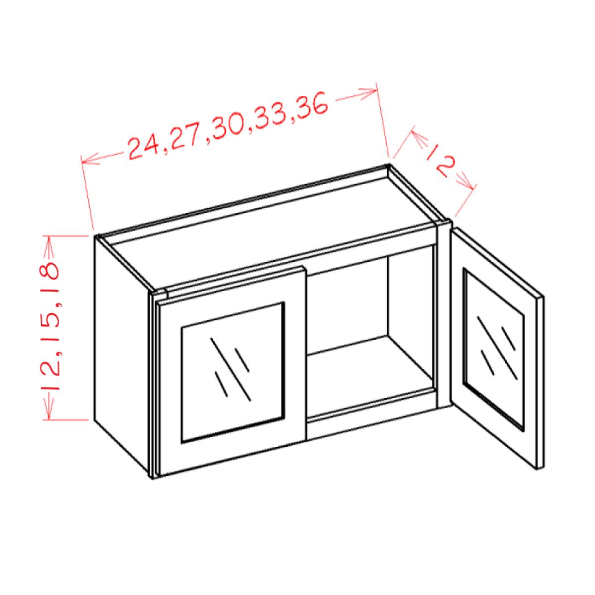 Shaker Cinder 36″ W x 18″ H Stacker Wall Glass Door Cabinet with Finished Interior Pre-Assembled – Glass not Included