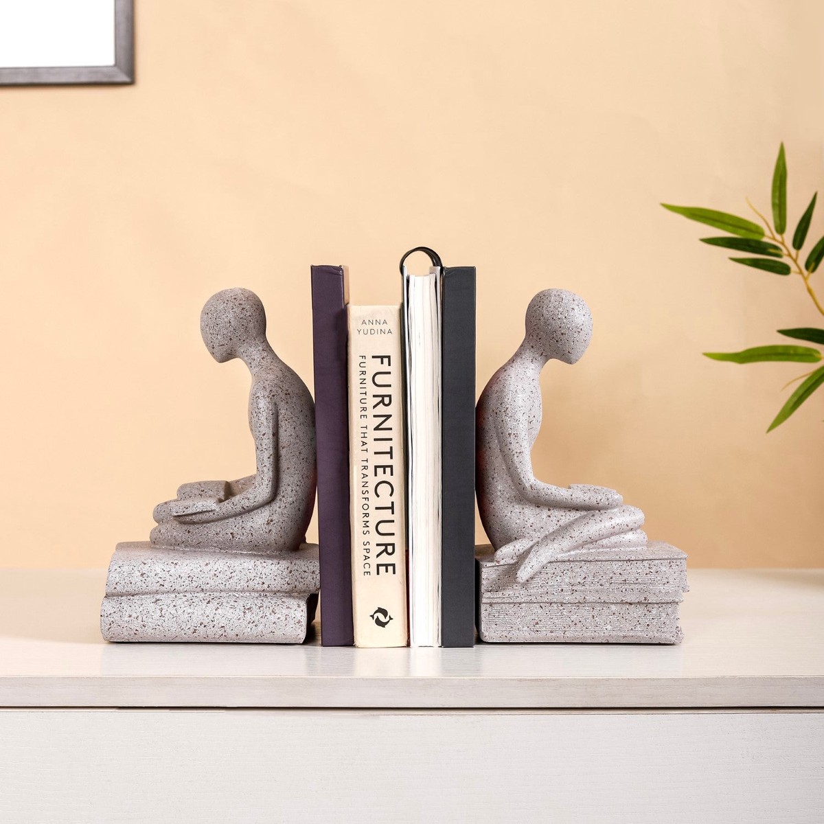 Stone Finish Sitting Statue Bookends