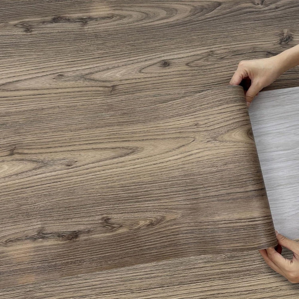 Angel Sar 16 Sq.Ft Wood Peel and Stick Vinyl Flooring Roll with Dark Brown Self Adhesive Waterproof Wide Plank for Bathroom Bedroom Kitchen