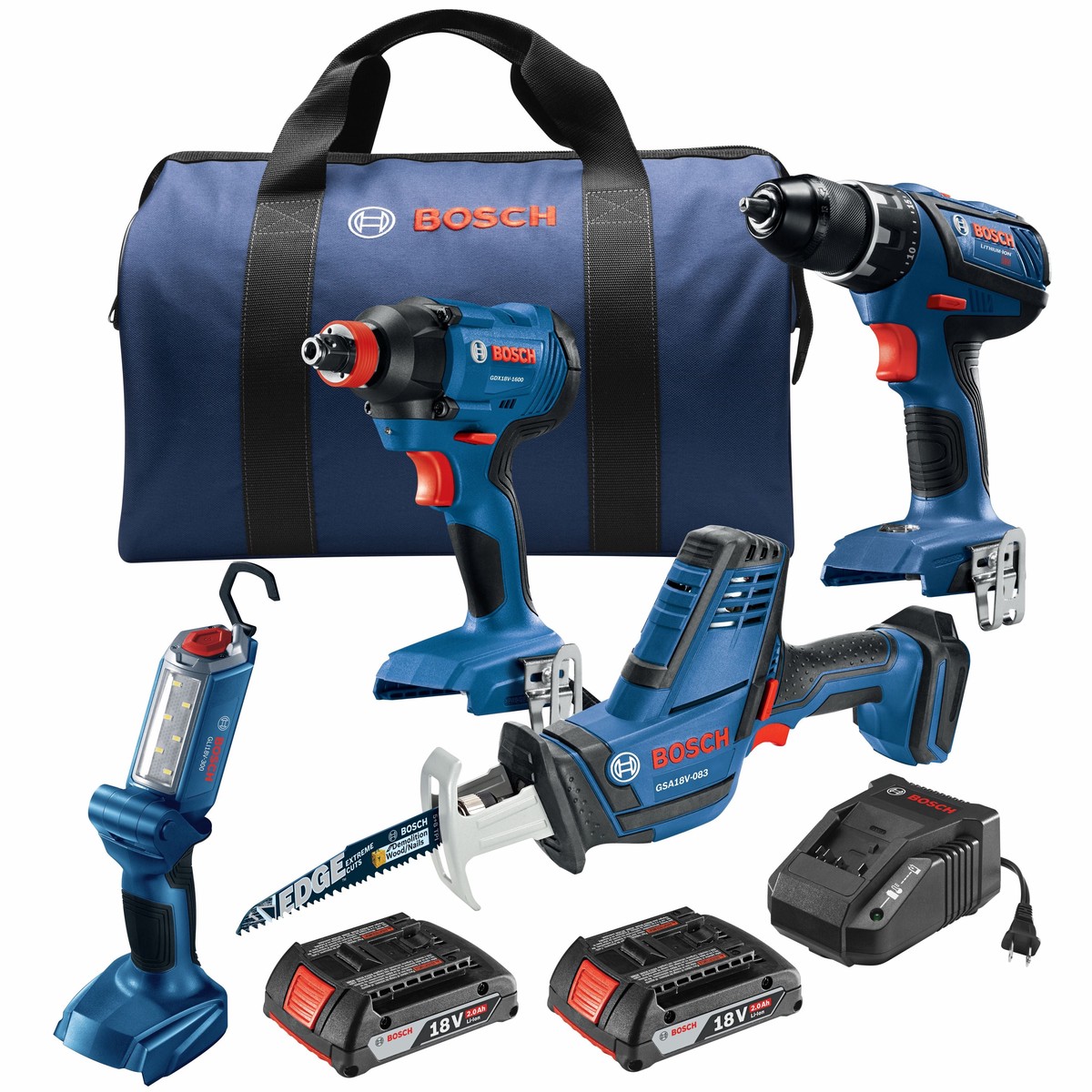 Bosch 4-Tool 18-Volt Power Tool Combo Kit with Soft Case (Charger Included and 2 Batteries Included)