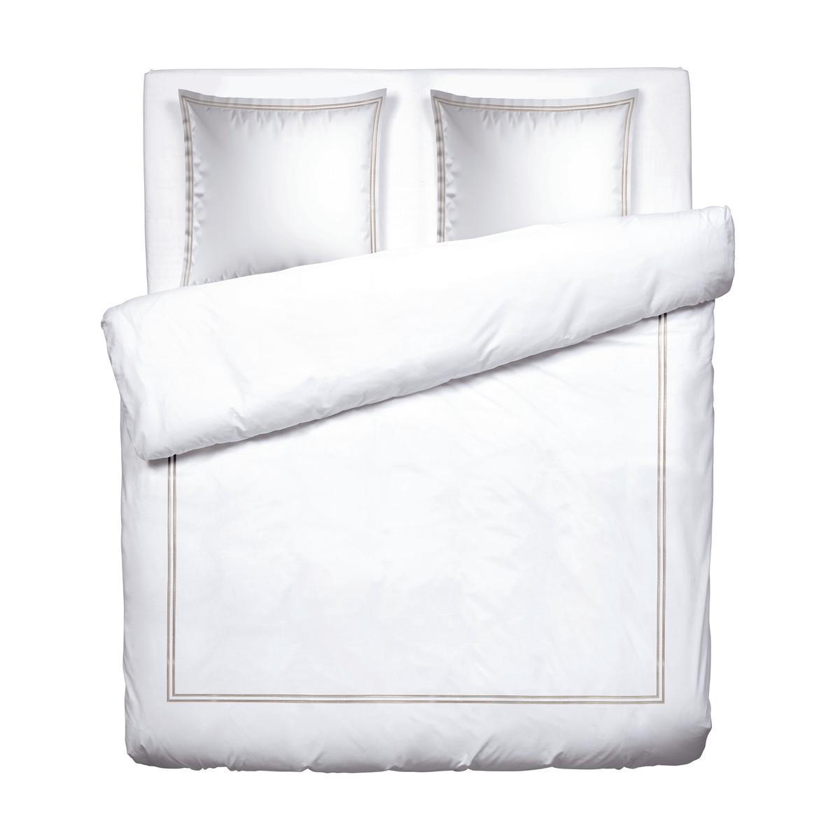 Duvet cover + pillowcase(s) cotton satin – Bastia Taupe / White – 240 x 220 cm + 2 x (80 x 80 cm)