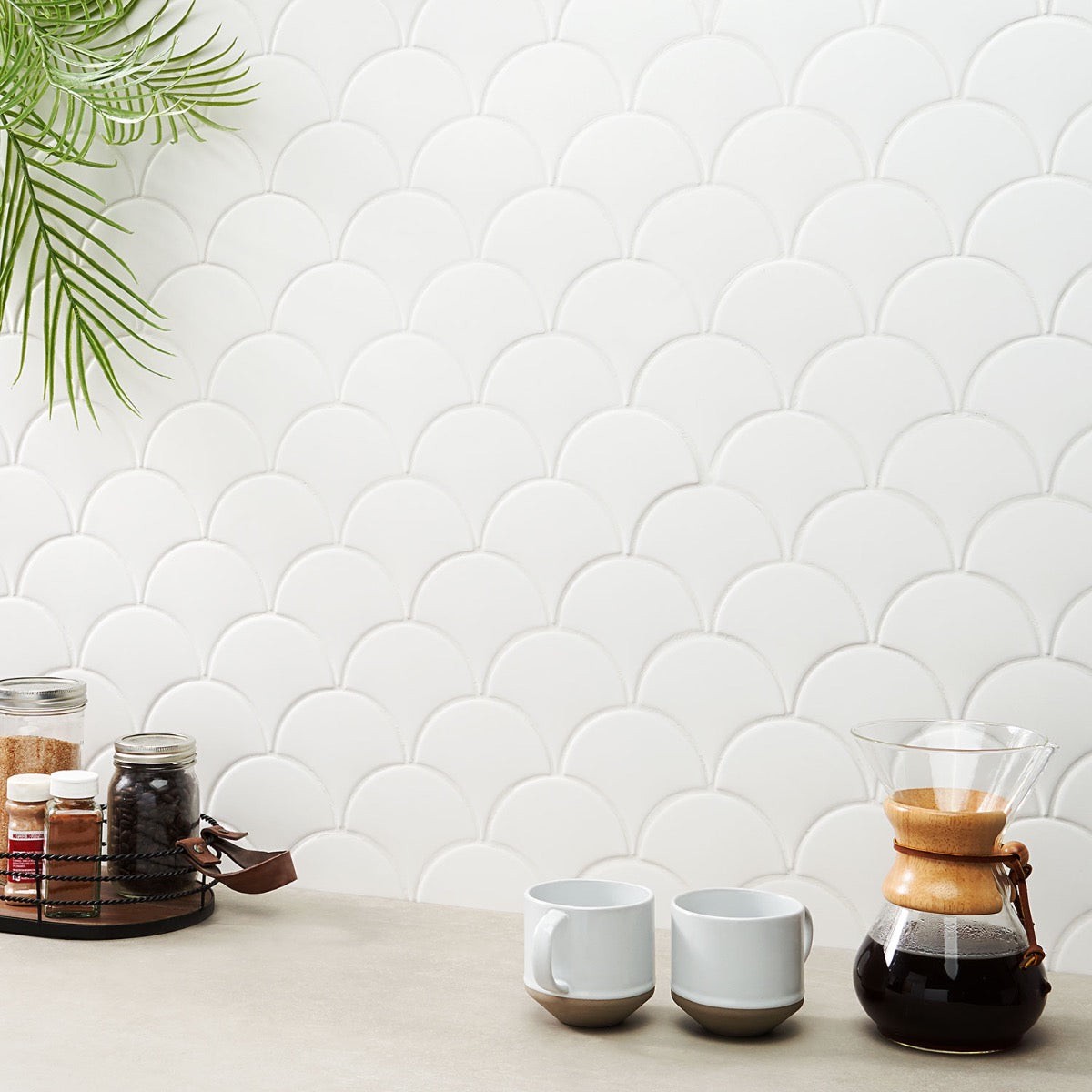 Highwater Blanco White 5″ Fish Scale Matte Ceramic Wall Tile