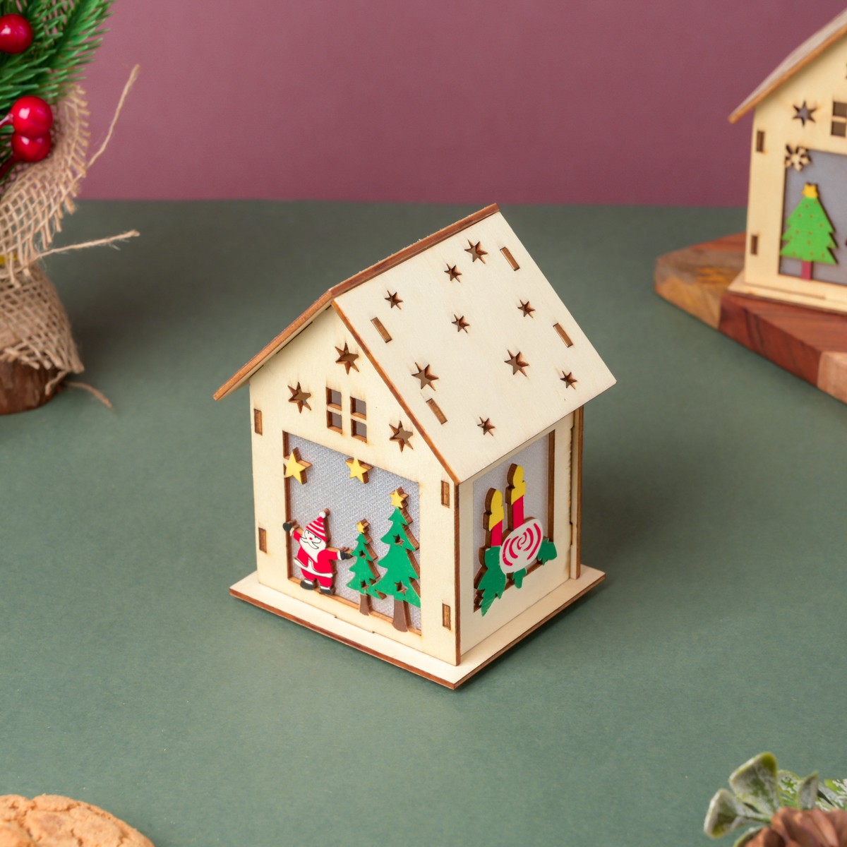 Illuminate DIY Santa LED Wooden House Decor Large