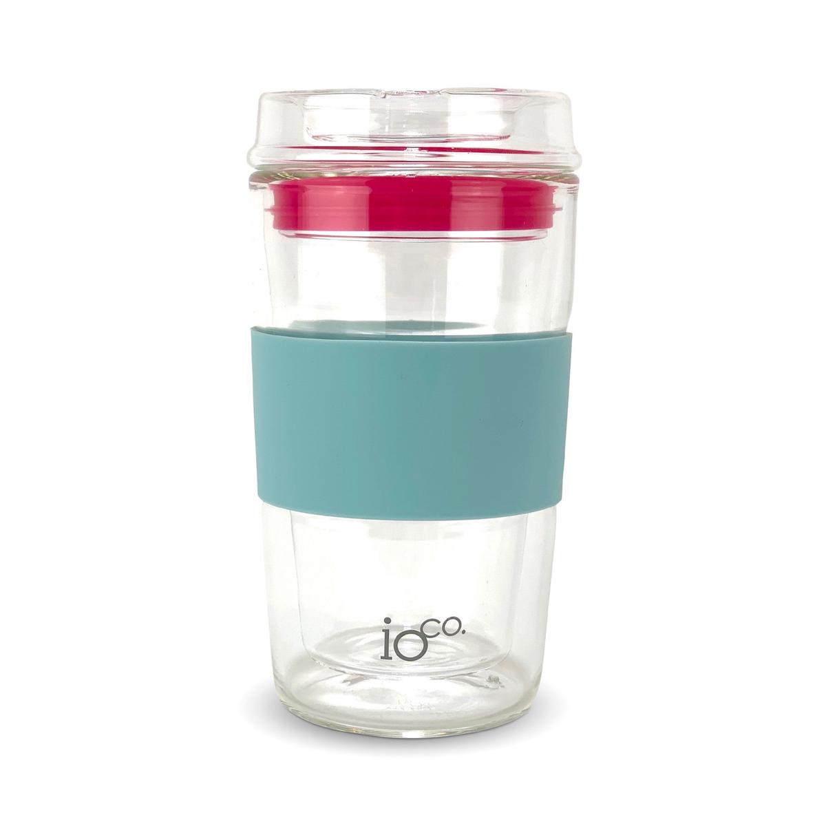Ioco Glass Travel Mug 12oz – Ocean Blue/Hot Pink Seal