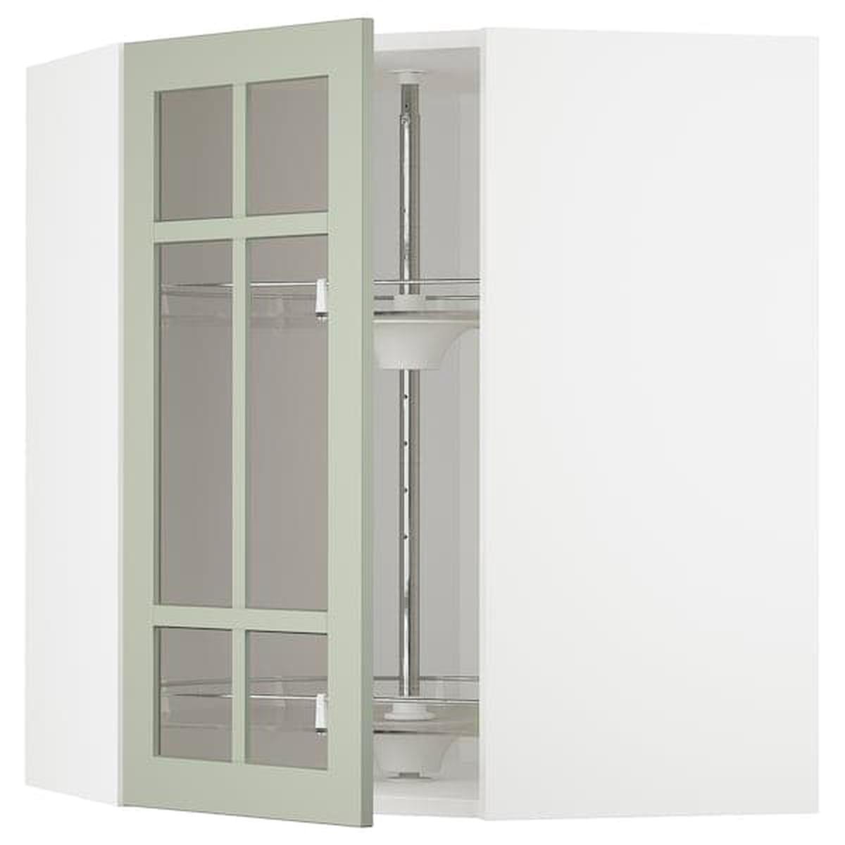 METOD corner wall cab w carousel/glass dr, white/Stensund light green, 68×80 cm
