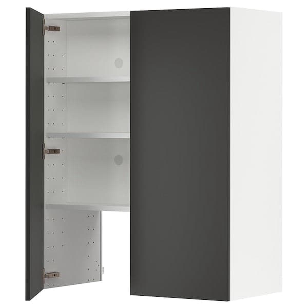 METOD wall cb f extr hood w shlf/door, white/Nickebo matt anthracite, 80×100 cm