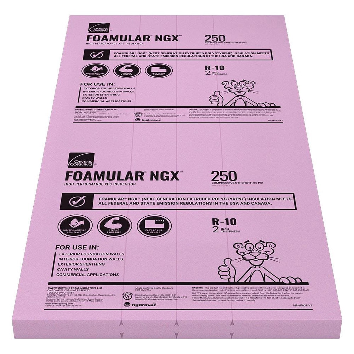 Owens Corning R-10 (25 PSI) FOAMULAR NGX 250 XPS Foam Board Insulation, 2 in. x 4 ft. x 8 ft., Scored Square Edge