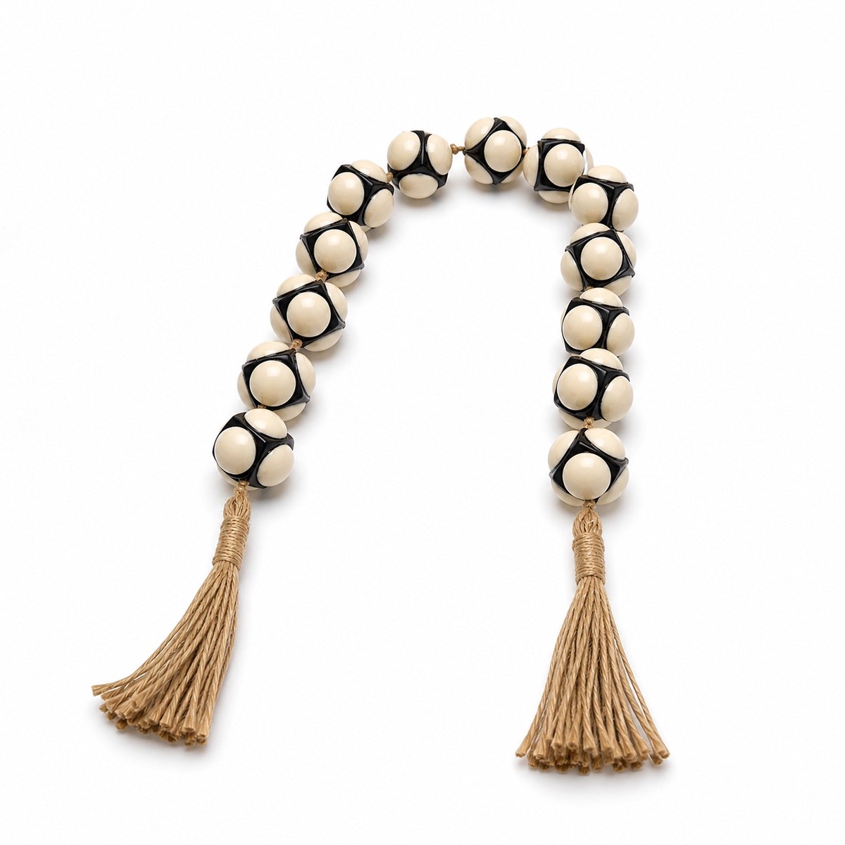 RI25-NG11 Decorative Beaded Garland White & Black Bead Design with Tassels