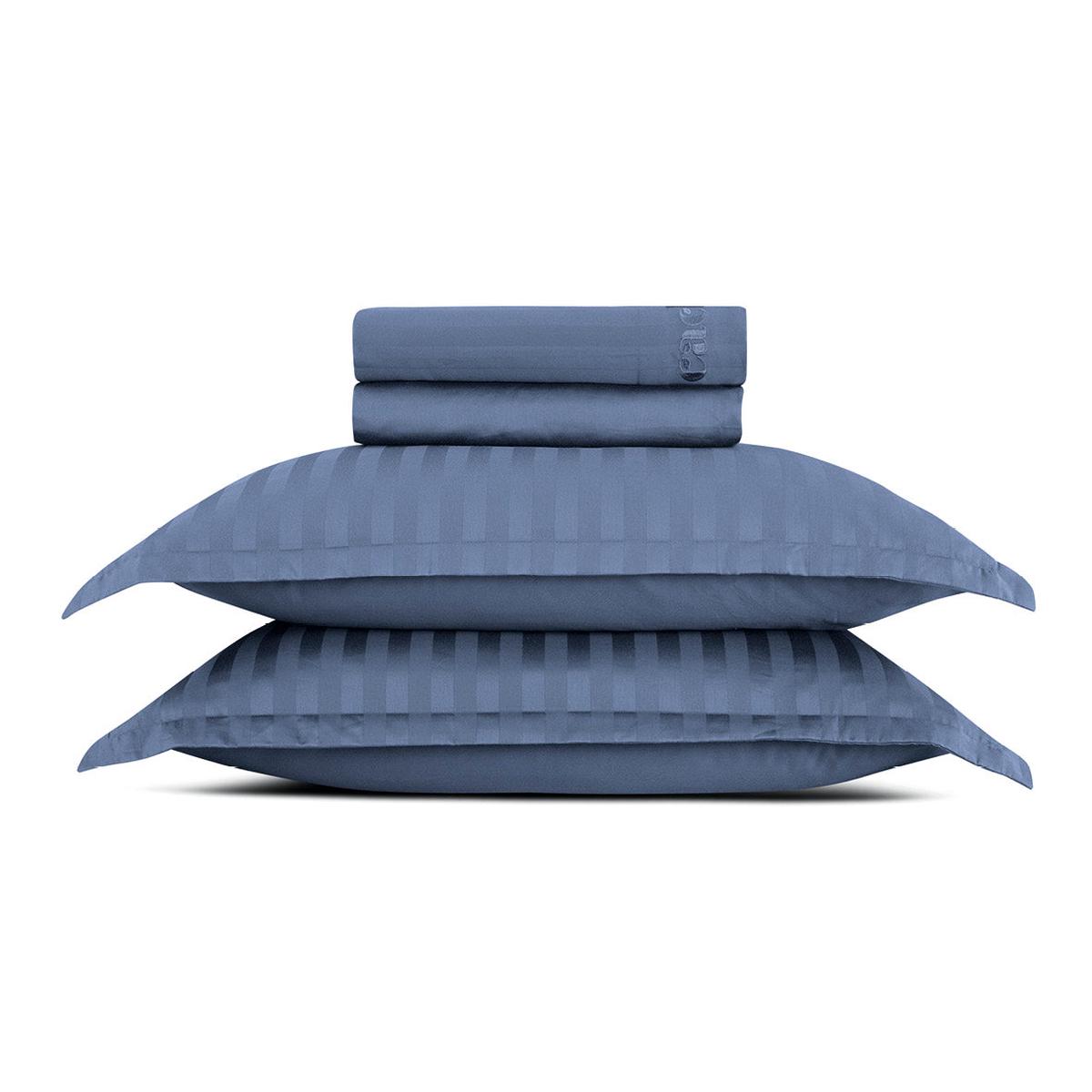 Sheet set cotton satin – Dobby stripe woven Blue