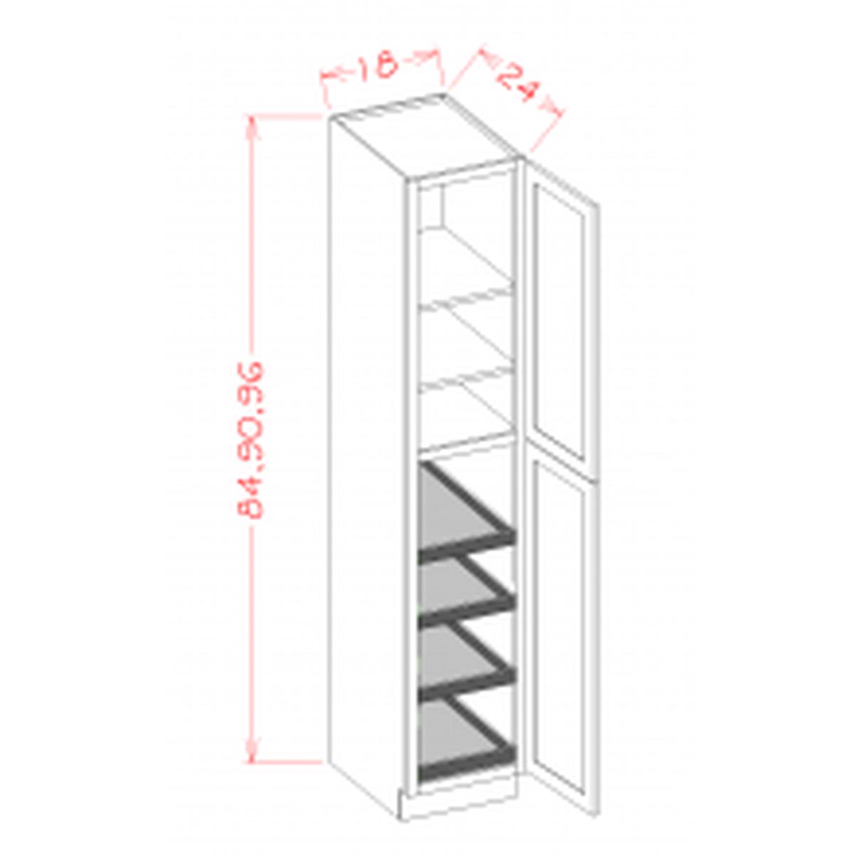 Slim Shaker White 18″ W x 84″ H Utility Cabinet w/ 4 Rollout Trays