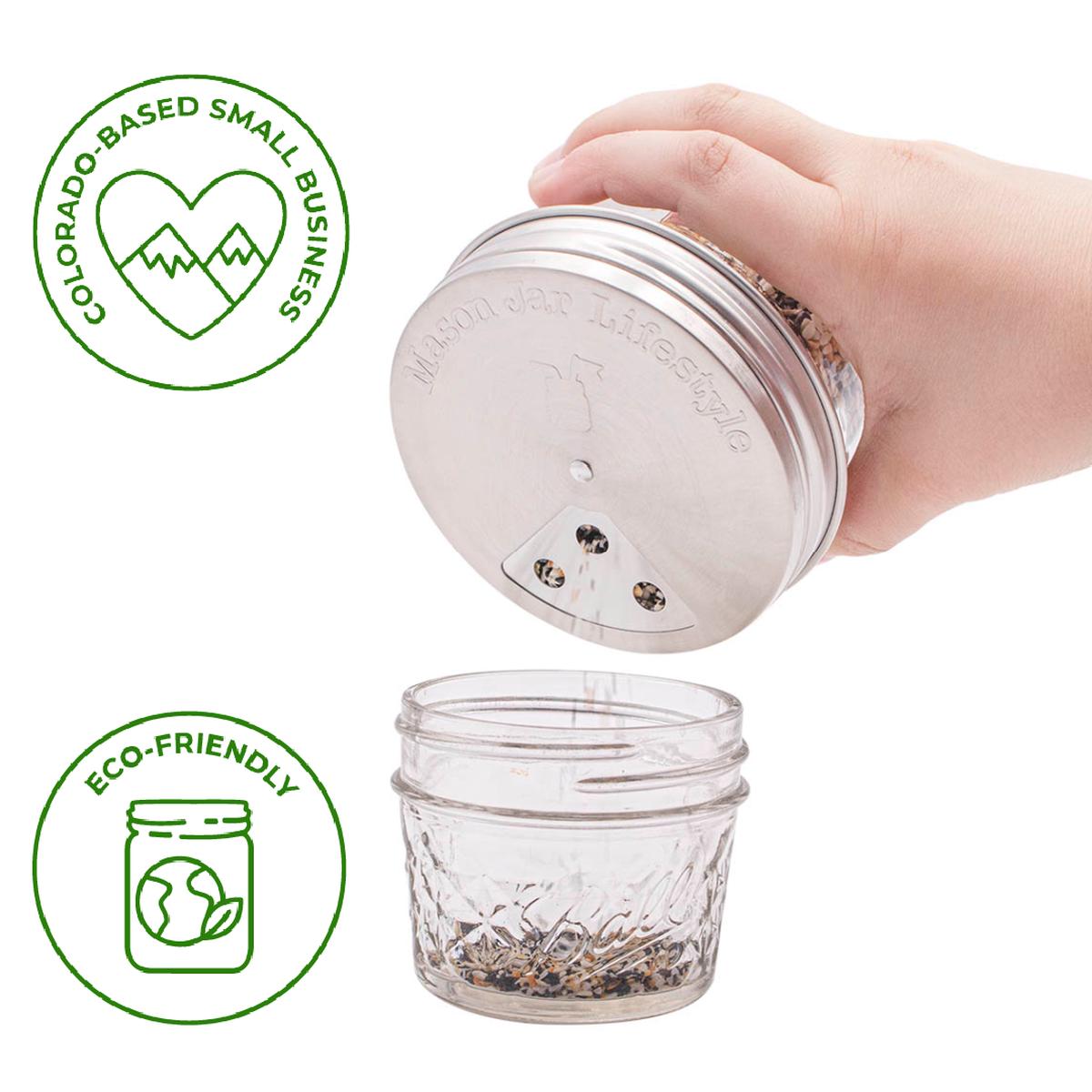 STAINLESS STEEL SPICE LIDS W/JAR-REGULAR MOUTH