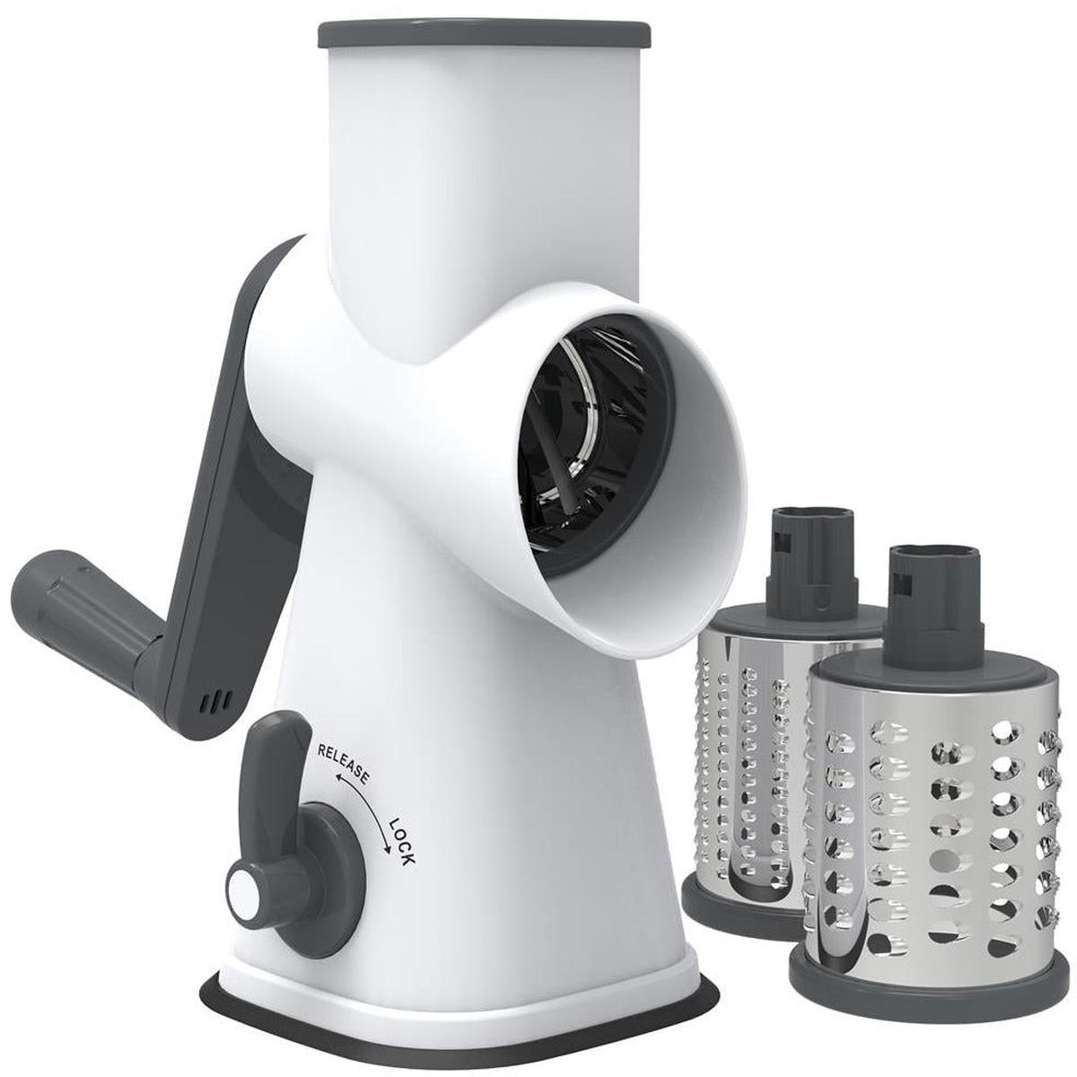 3 Blade Drum Grater W/ Lockable Suction Base (White/Grey)