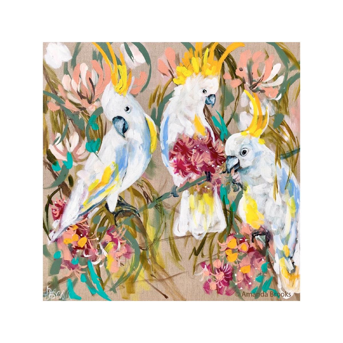 Cockatoos and Gum Coaster Set 11x11cm Set of 4 Coasters