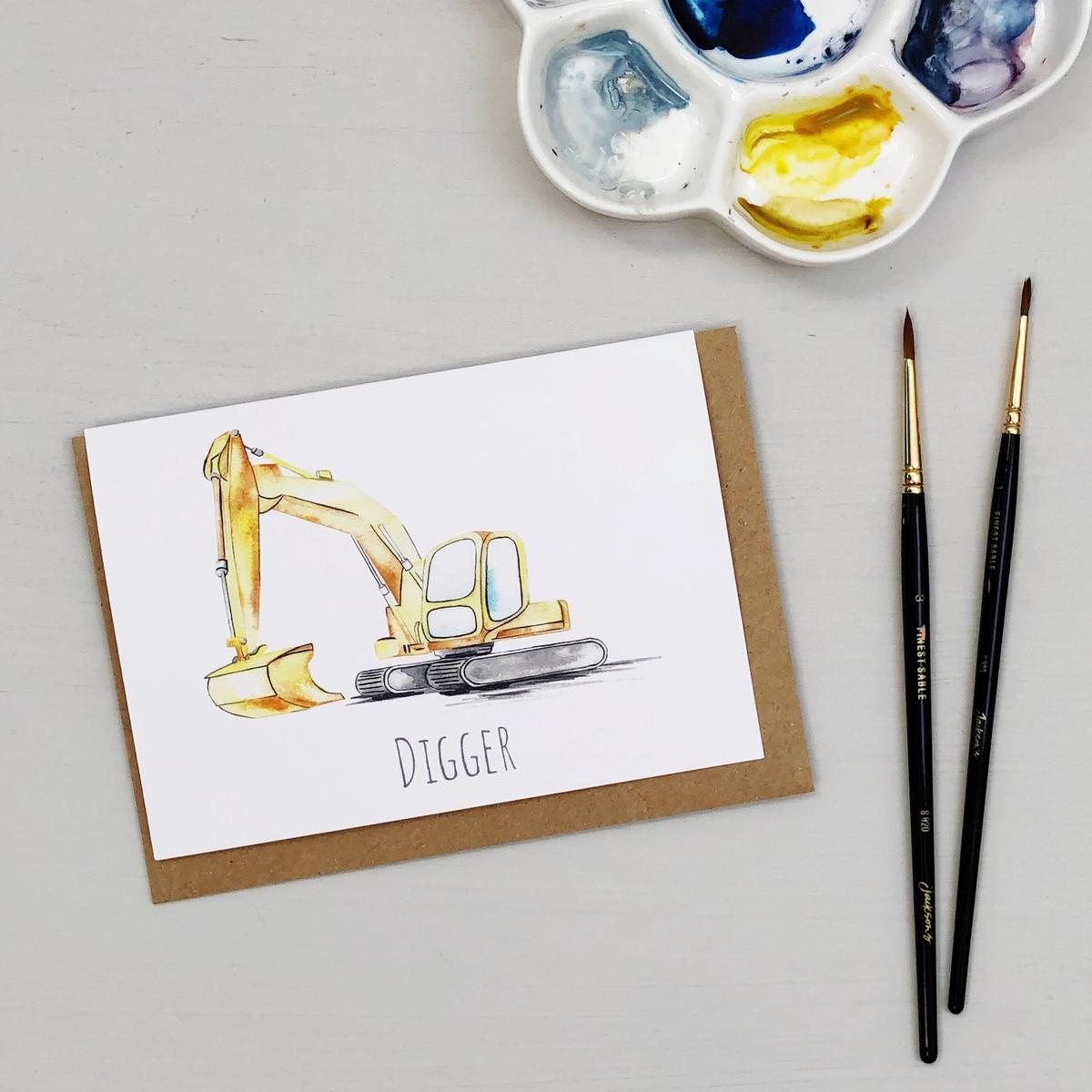Digger Construction Site Greeting Card | Katie Hipwell Design
