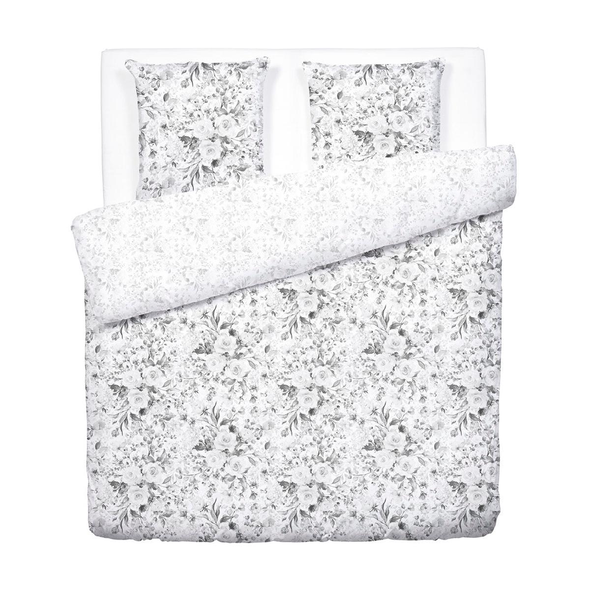 Duvet cover + pillowcase(s) cotton satin – Roseraie Black/grey – 260 x 240 cm + 2 x (63 x 63 cm)