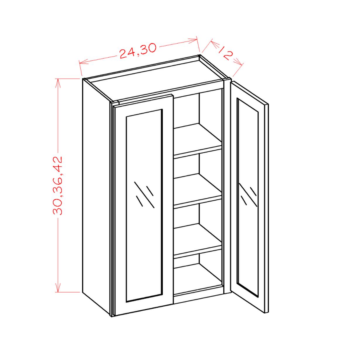 English White 30″ W x 30″ H Wall Glass Door Cabinet With Finished Interior Pre-Assembled – Glass not Included