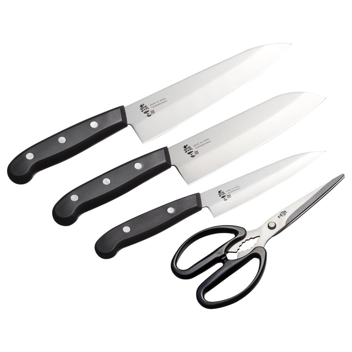 Enzo Stainless Steel Santoku, Gyuto, Petty Knife & Kitchen Scissors Set