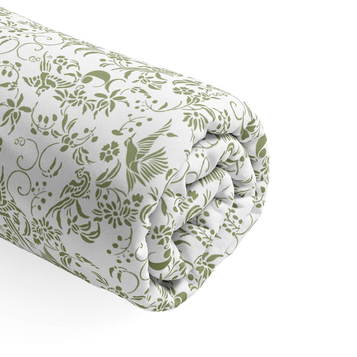 Fitted sheet cotton satin – Birds Olive green – 140 x 200 x 30 cm
