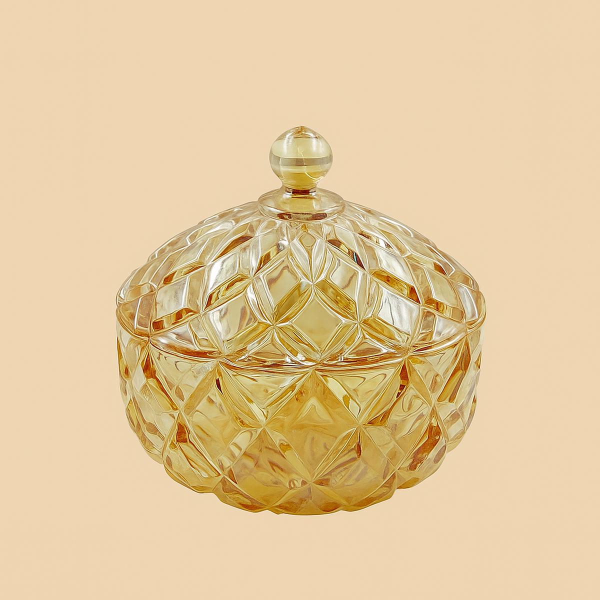 Glass Candy Bowl With Lid Amber Color 18cm (D) x 9cm (H) DSTG2036-7/L1HA