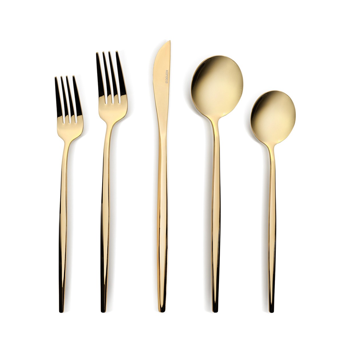 Karaca Orion Silver 60-Piece Stainless Steel Cutlery Set for 12 People, Shiny Gold