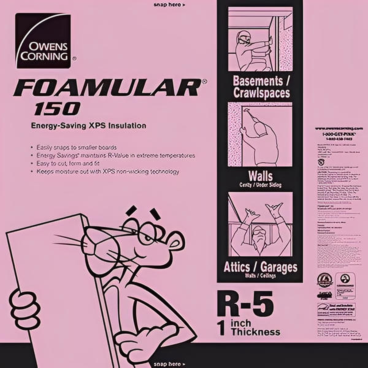 Owens Corning FOAMULAR 150 XPS 4ft x 8ft Insulation Board – All Sizes